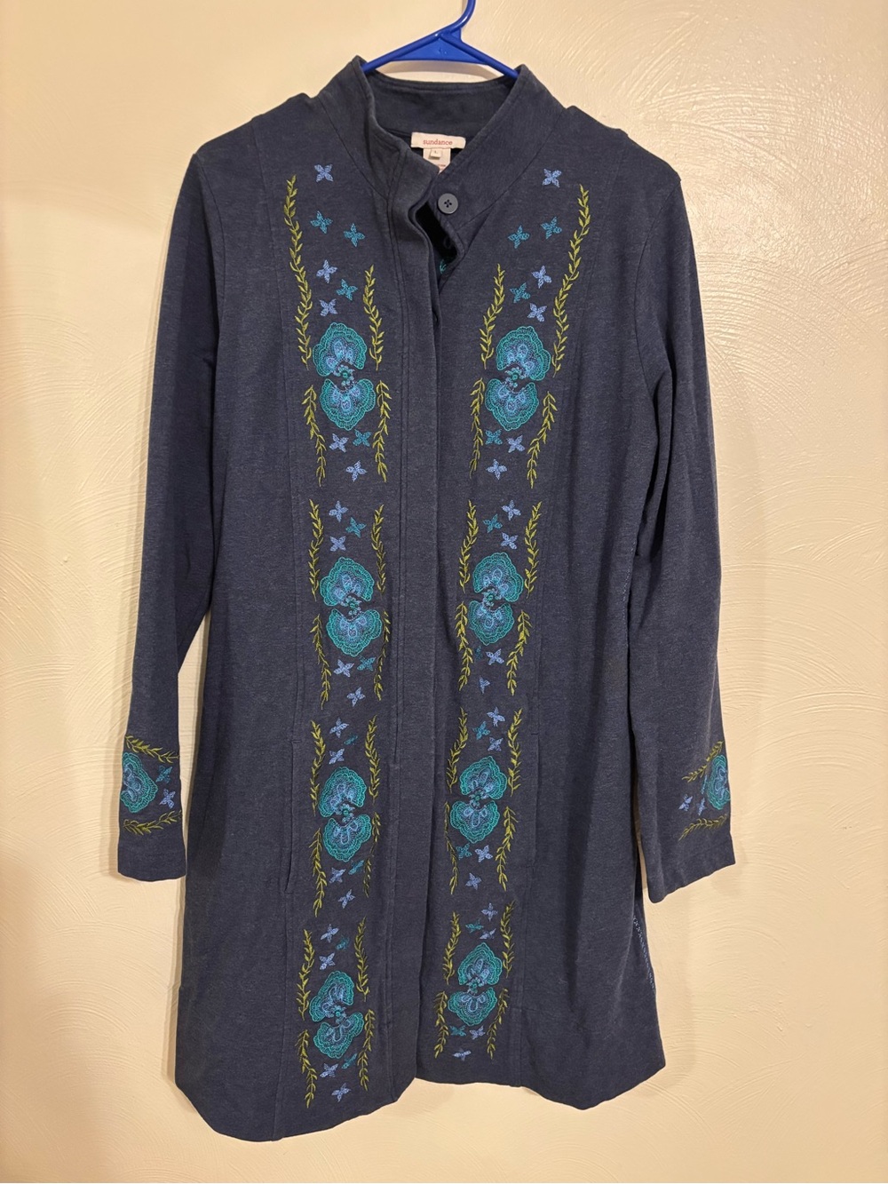 Sundance Size L Embroidered Floral Long Cardigan Jacket Boho